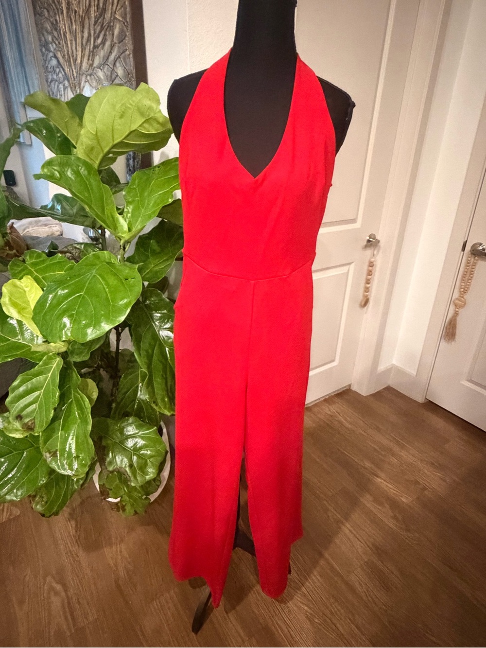 Red Halter Jumpsuit - Elegant Wide-Leg Romper